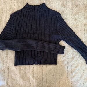 Women's Cropped Navy Ribbed Sweater